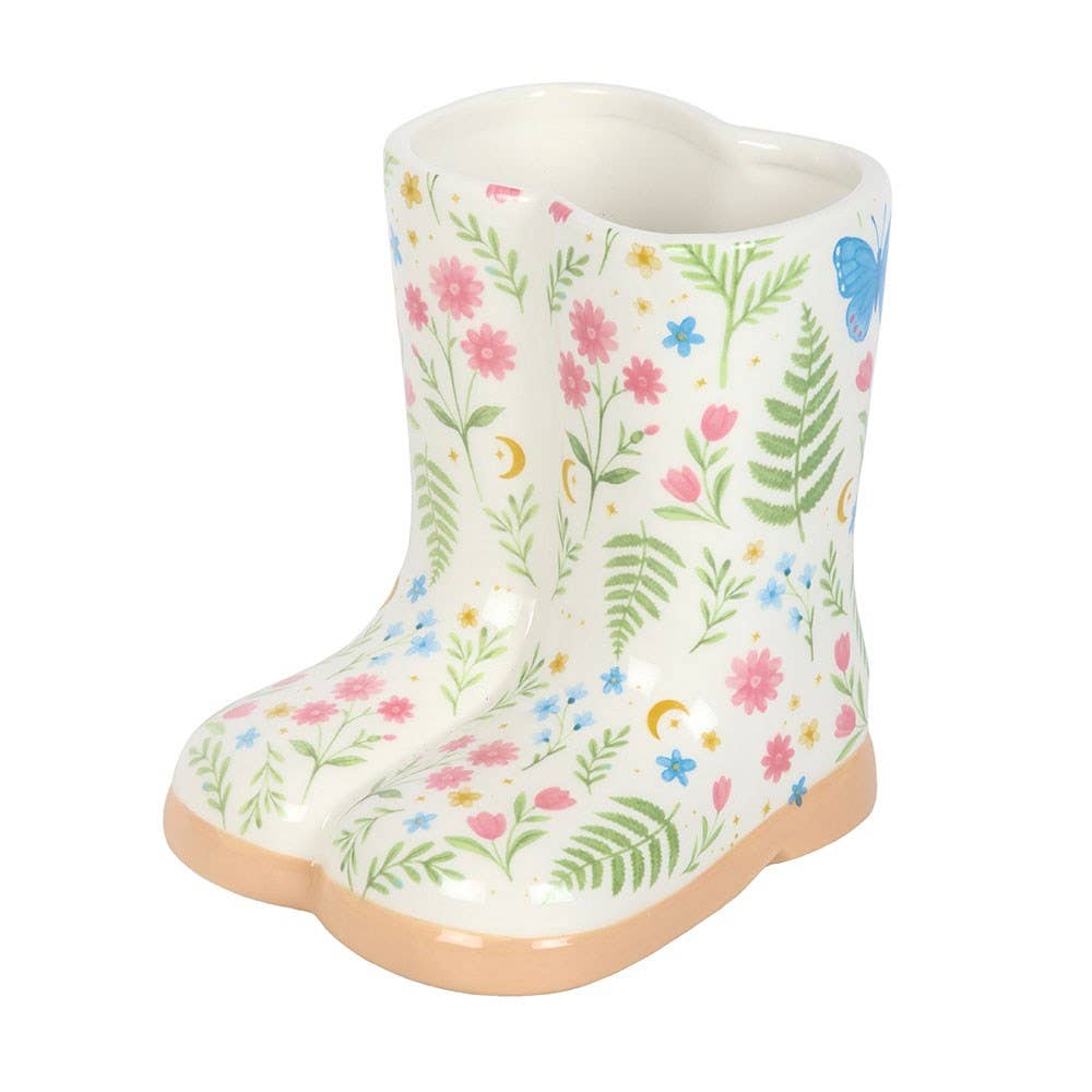 Luna Bloom Floral Print Ceramic Welly Boot Planter