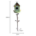 Birdhouse with Flower on Leafy Garden Stake