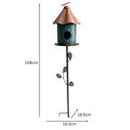 Birdhouse with Perched Bird on Leafy Garden Stake