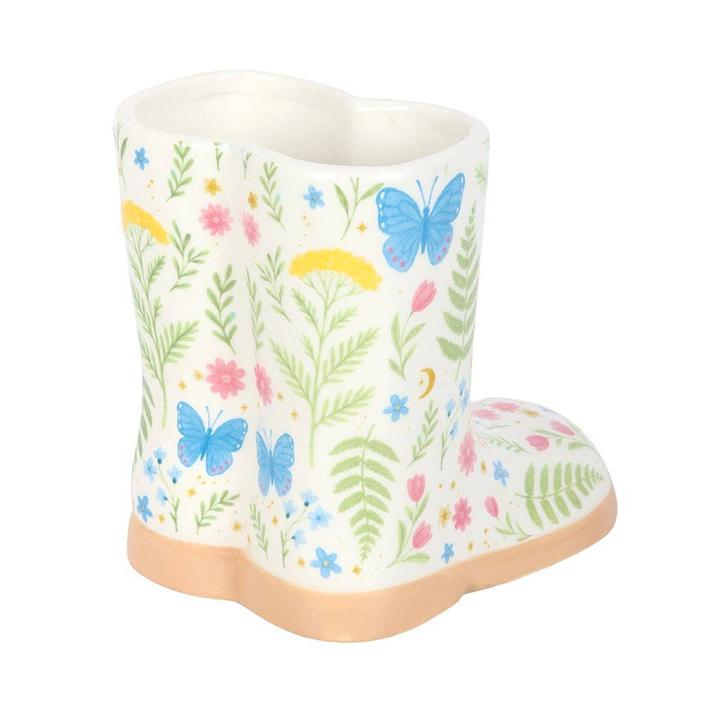 Luna Bloom Floral Print Ceramic Welly Boot Planter