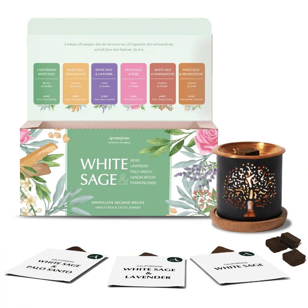 White Sage Incense Brick Tree of Life Burner Gift Set