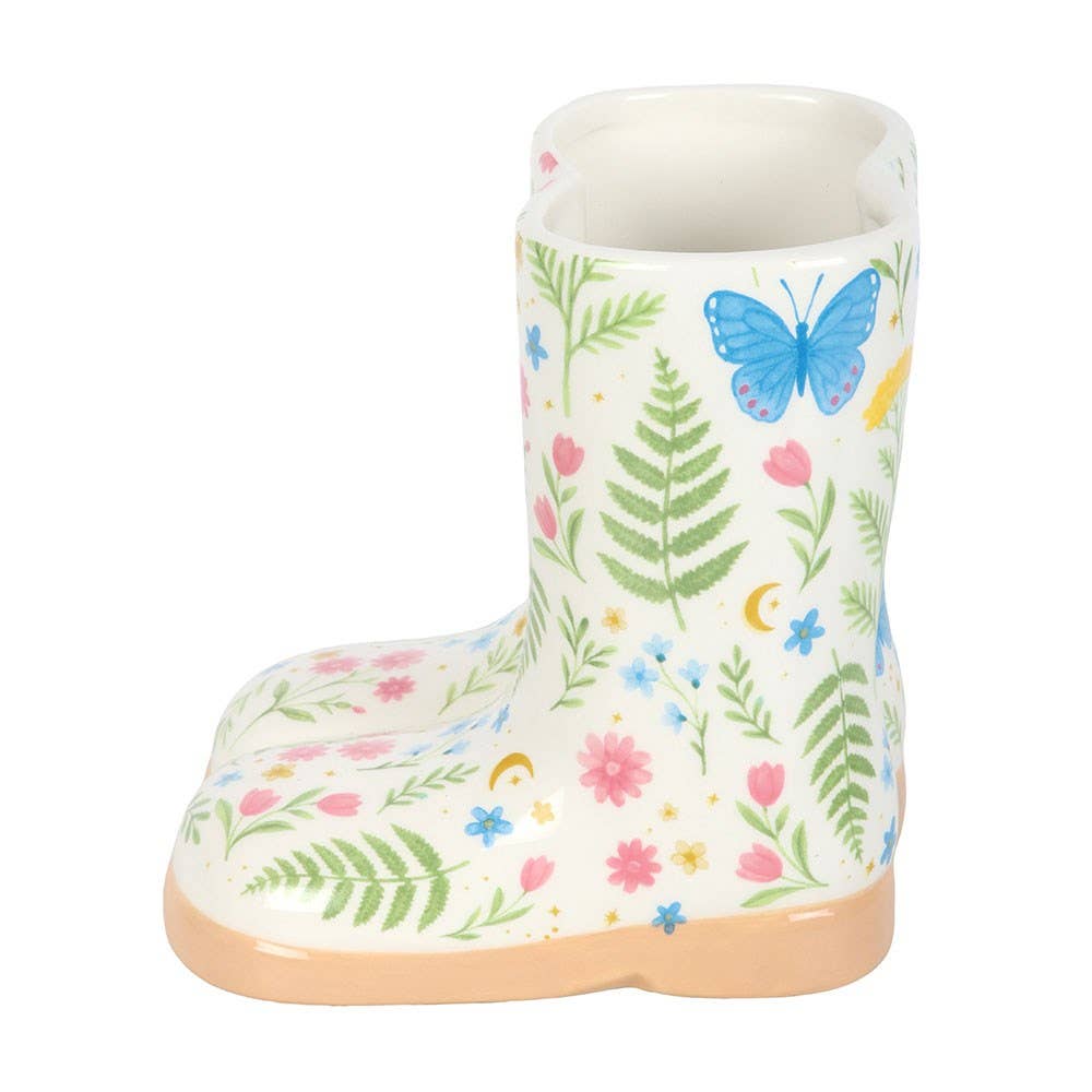 Luna Bloom Floral Print Ceramic Welly Boot Planter